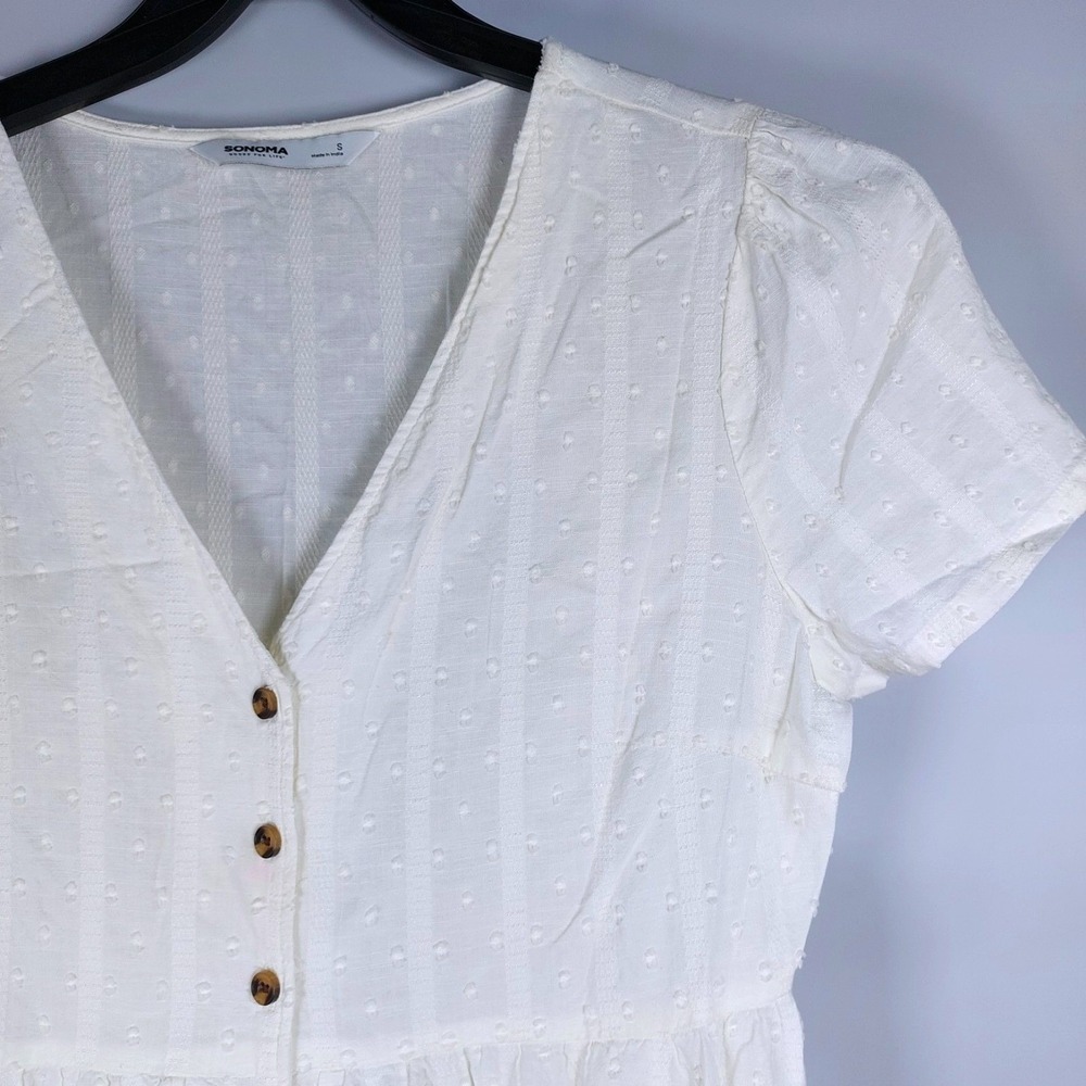 Sonoma Tiered Maxi Dress Small Ivory Cotton Cap Sleeve Peasant Boho Cottage READ - Picture 3 of 8
